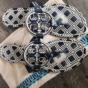 Tory Burch Navy Blue/White Miller Sandals